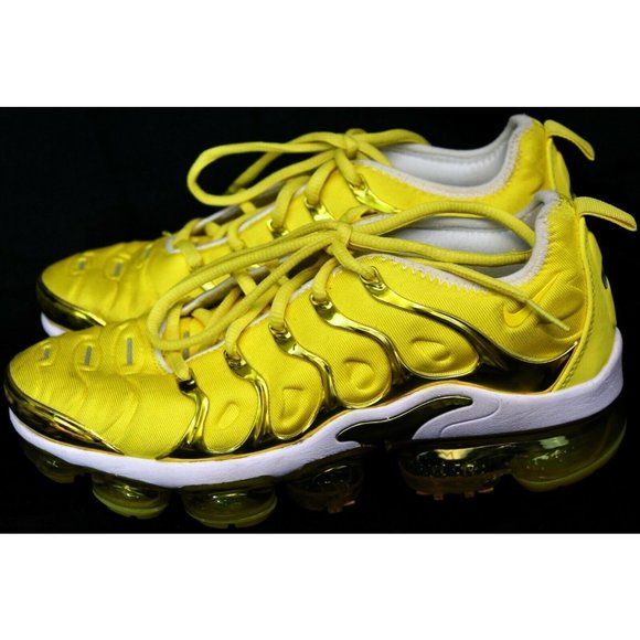 NIke Vapormax Air Plus Yellow Gold Womens 5.5 Sneakers Lace Up Athletic Shoes - Picture 3 of 10